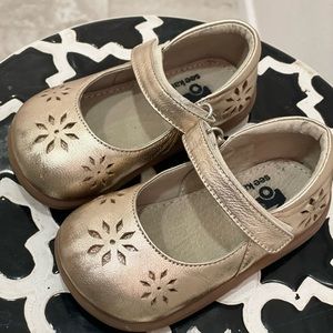 See Kai Run little girl walking gold shoes